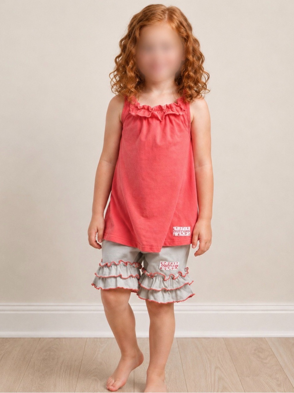 Ruffle Girl Pink & Silver Ruffle Neck Short Set